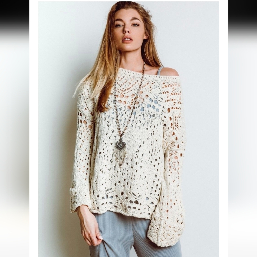 Free People Cream Knit Sweater